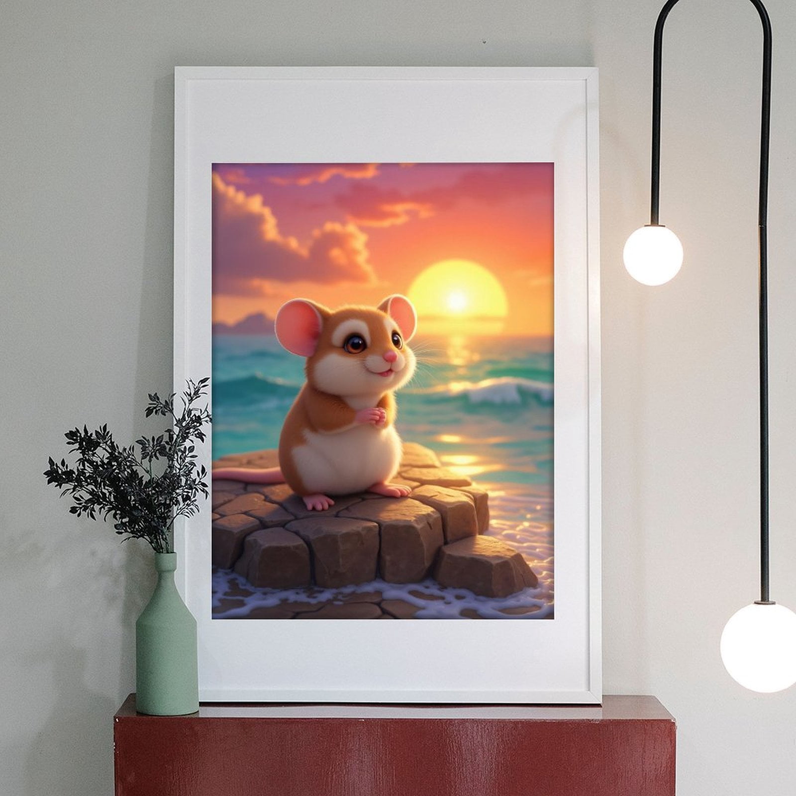 Diamond Art Kit for Adults, Mouse Sunset Ocean Rock Cute Diamond Painting for Adults Beginners, 5D DIY Diamond Art Painting Kits, Colorful Diamond Painting Craft for Home Decor 12x16