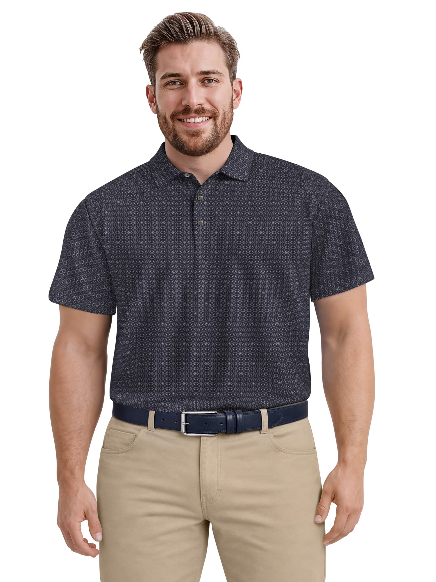 Ben Hogan Performance Men's & Big Men's Gentleman Geo Print Short Sleeve Golf Polo Shirt, Sizes S-4XLT