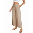 thumbnail image 2 of Womens Cotton Linen Pants Summer Casual Beach Pants Drawstring Flowy Wide Leg with Pockets Color L, 2 of 9