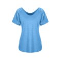 thumbnail image 4 of DYMADE Women Basic Casual Short Sleeve Tops Summer Pullover Crewneck Splice T-Shirts, 4 of 7