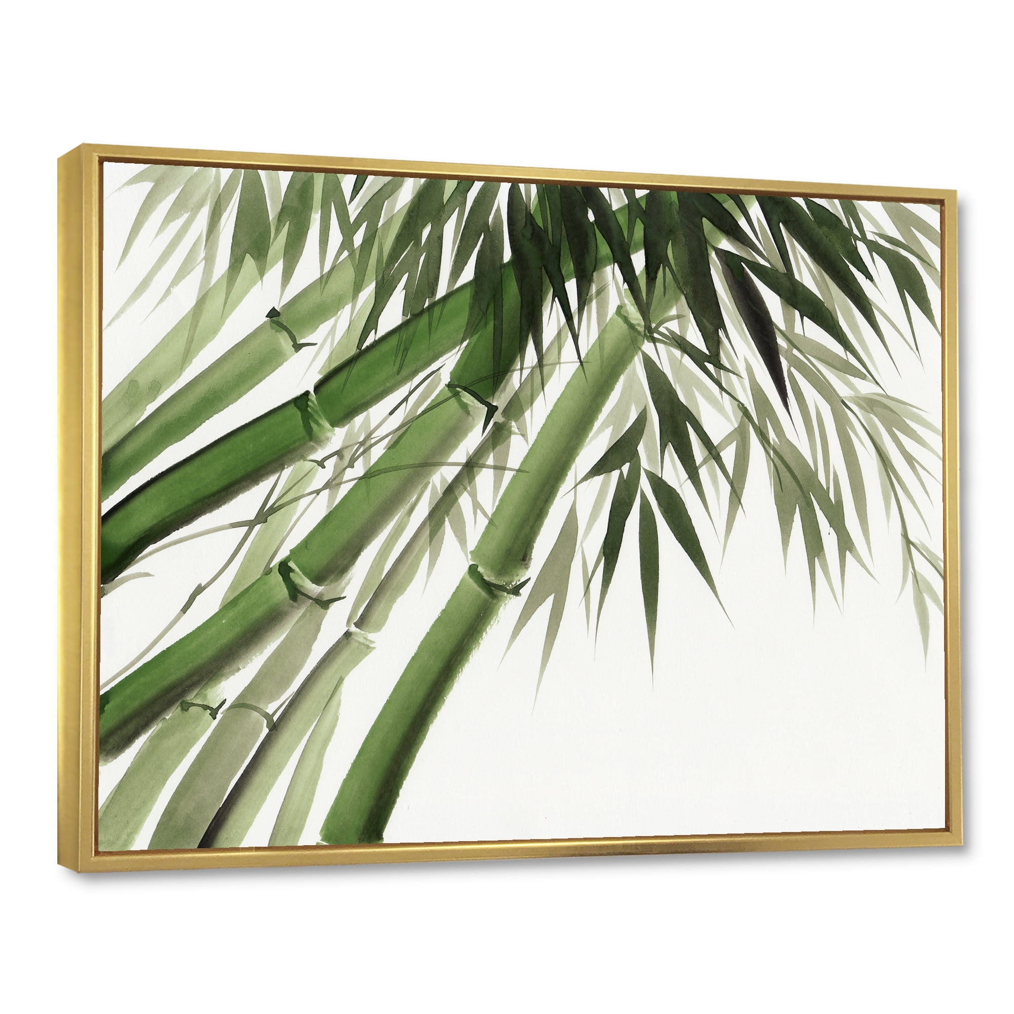 Designart 'Ancient Dark Green Bamboo' Traditional Framed Canvas Wall Art Print