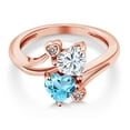 thumbnail image 3 of Gem Stone King 18K Rose Gold Plated Silver White Moissanite Swiss Blue Topaz and White Diamond Ring for Women (1.78 Cttw, Heart Shape 6MM, Gemstone Birthstone, Size 6), 3 of 6