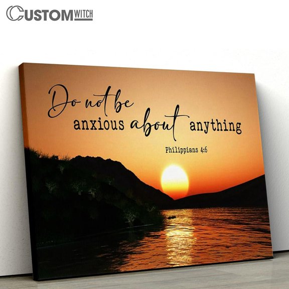Sunset Philippians 4:6 Christian Framed Canvas Wall Art, Bible Verse Scripture Home Decor for Office Living Room, Inspirational Religious Wall Decor Gift