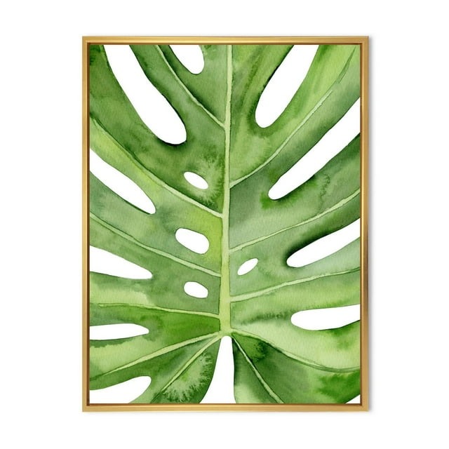 Designart Détail botanique de palmier tropical vert feuille de Monstera ART MURAL À CADRE FLOTTÉ
