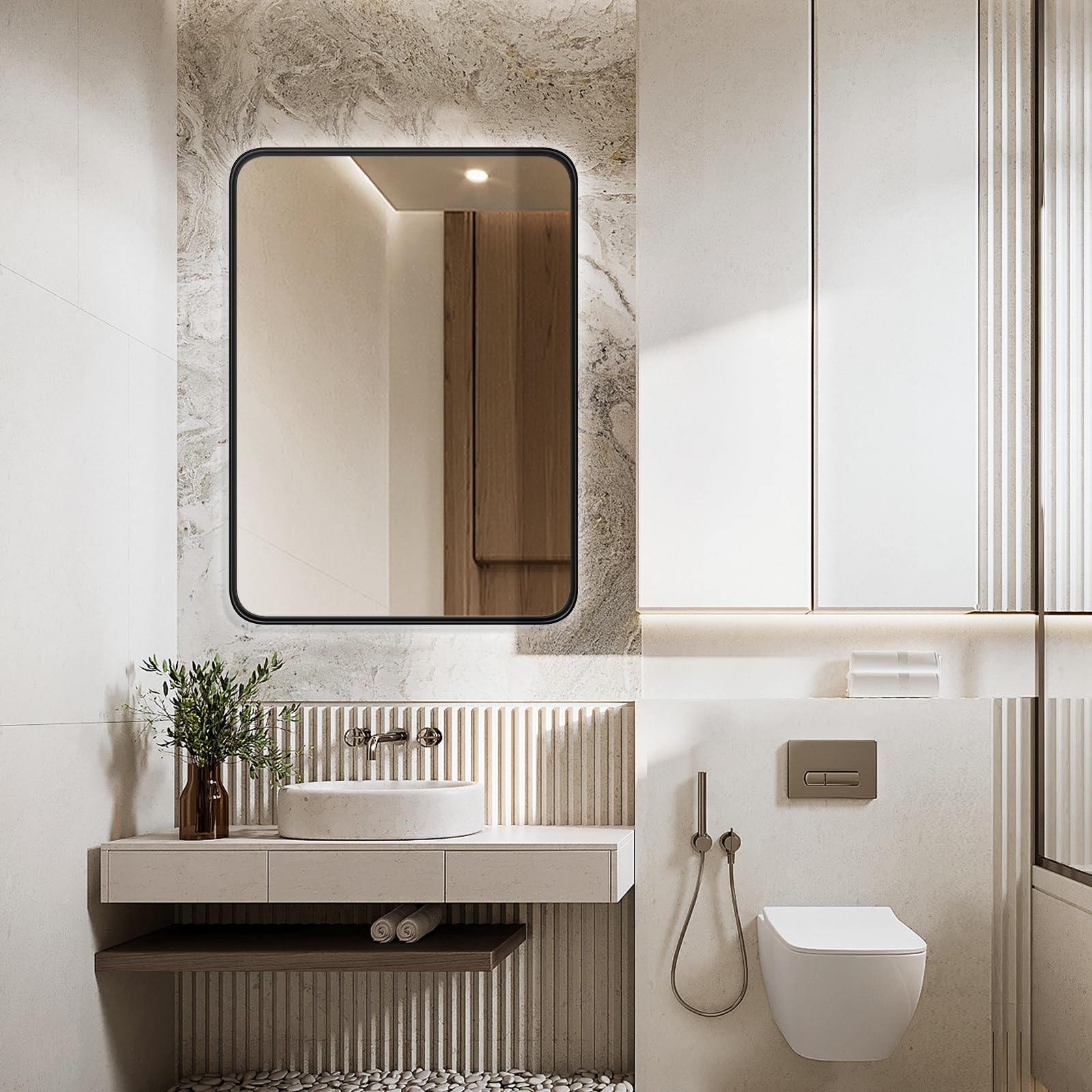 Blorly Black Bathroom Vanity Mirror for Wall, 22x30 Inch Metal Frame Wall Mirror Farmhouse Rectangle, Anti-Rust, Tempered Glass, Hangs Horizontally or Vertically