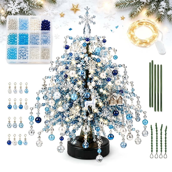 DIY Beaded Christmas Tree Kit, Crystal Jingle Bead Handmade Christmas Tree Ornament, Fun Holiday Craft Supply For Christmas Tabletop Decoration