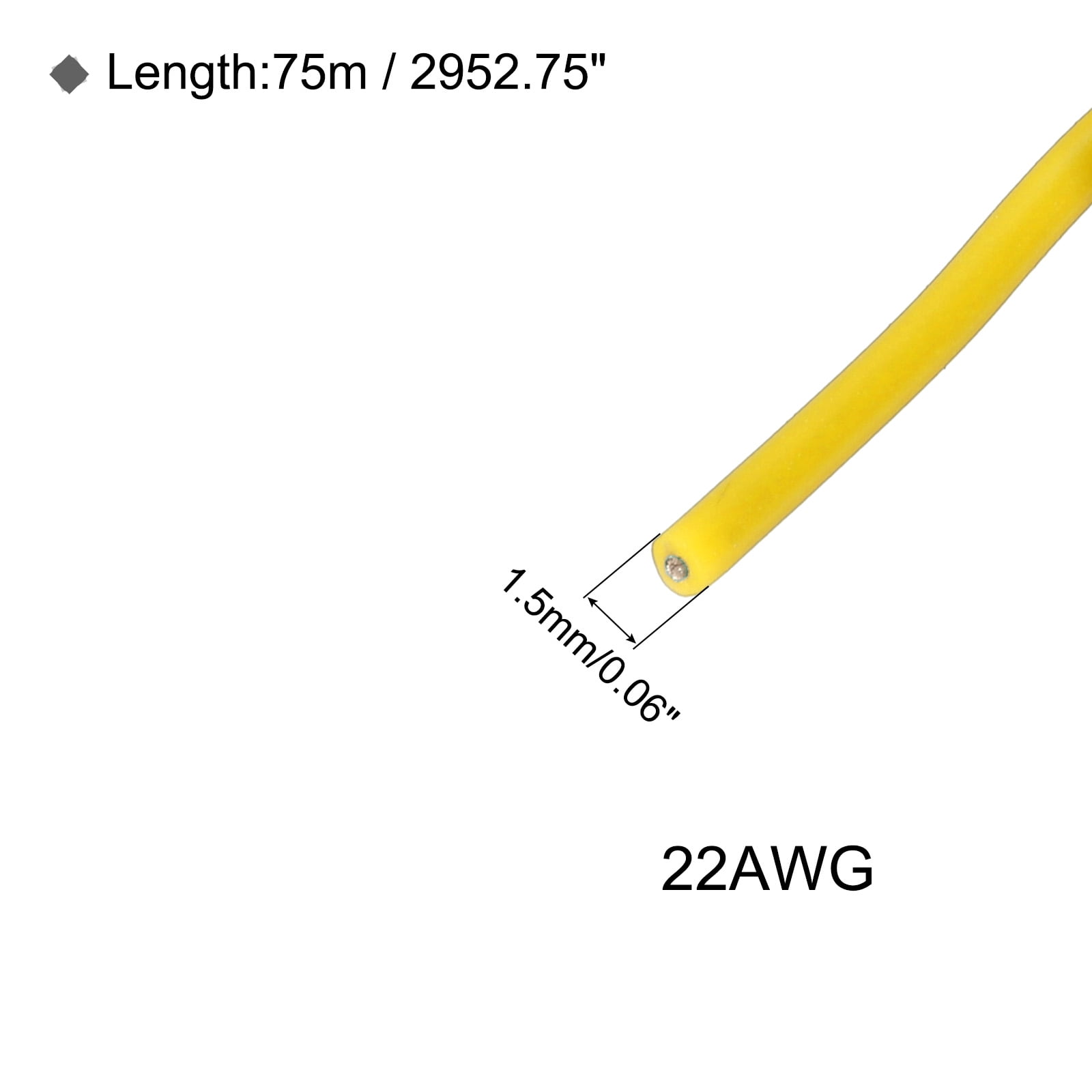 Silicone Wire 22AWG 22 Gauge Flexible Tinned Copper Standard High-Temperature Hookup Wire Yellow 75m/246ft