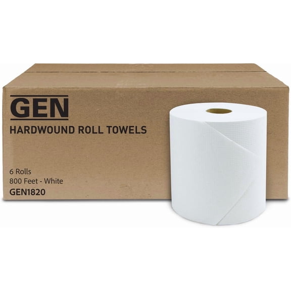 Hardwound Roll Towels - White, 8-Inch x 800 ft, 6 Rolls/Carton