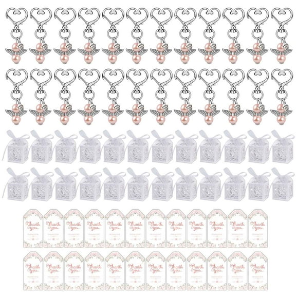 Acahhotxx 24pcs Heart Pearl Keychain Favor Set Thank You Boxes for Bridal Shower Wedding Party Supplies
