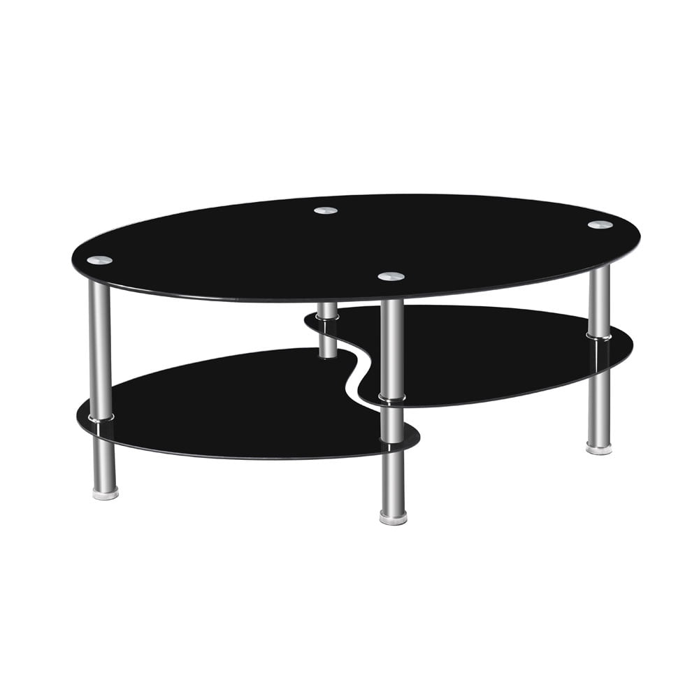 Kshioe Modern Oval Glass Coffee Table Side Shelf Living Room Furniture