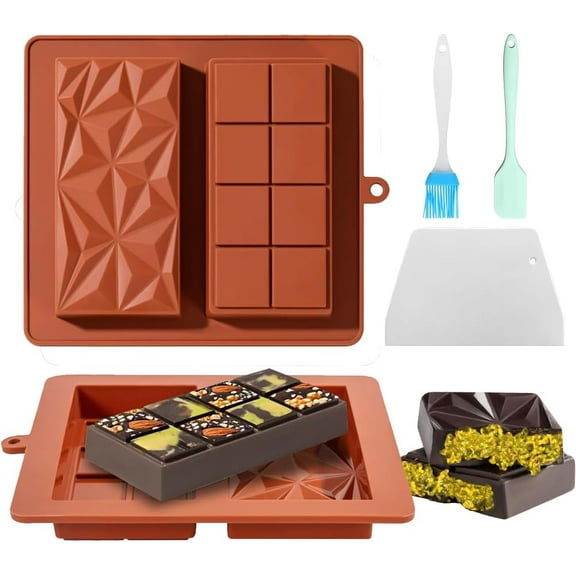 2 PCS Deep Chocolate Bar Moulds, Silicone Chocolate Mould with Scraper ,Easy Release Chocolate Bar Mold,Reusable Moulds for Baking Silicone Moulds for Chocolate