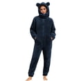thumbnail image 2 of Simua Women's Solid Color Plush Long Sleeve Hooded Jumpsuit With Bear Ears Zipper Front Pockets Winter Warm Loungewear Pajamas For Home Casual, 2 of 8