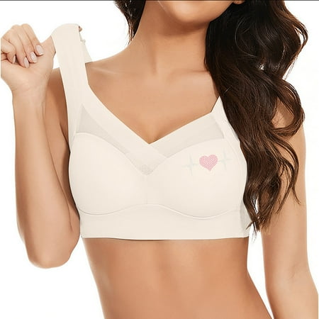 WNEGSTG White Push Up Bra  Large Size without Ring Lace Vest Underwear Thin Side Side Breasts Gathered Adjustable Bra  XXL