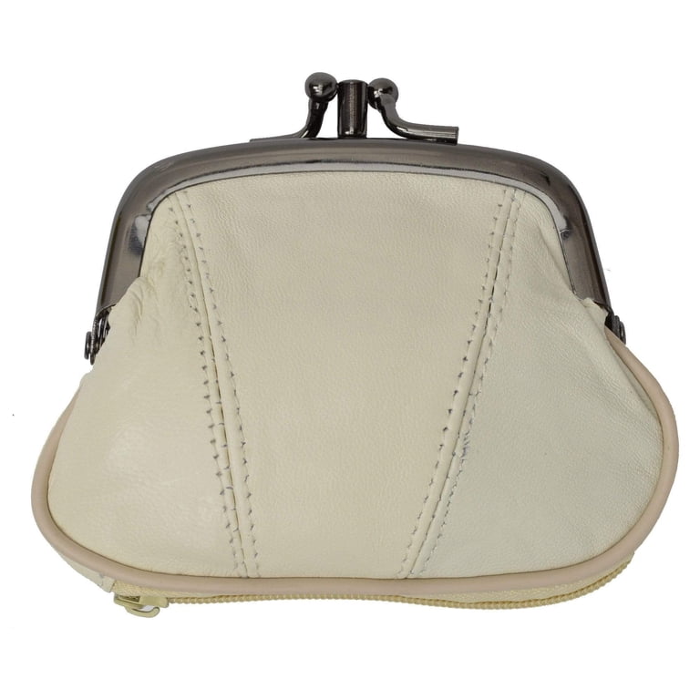 Leather Small Change Purse Double Frame with Zipper Pocket Y022