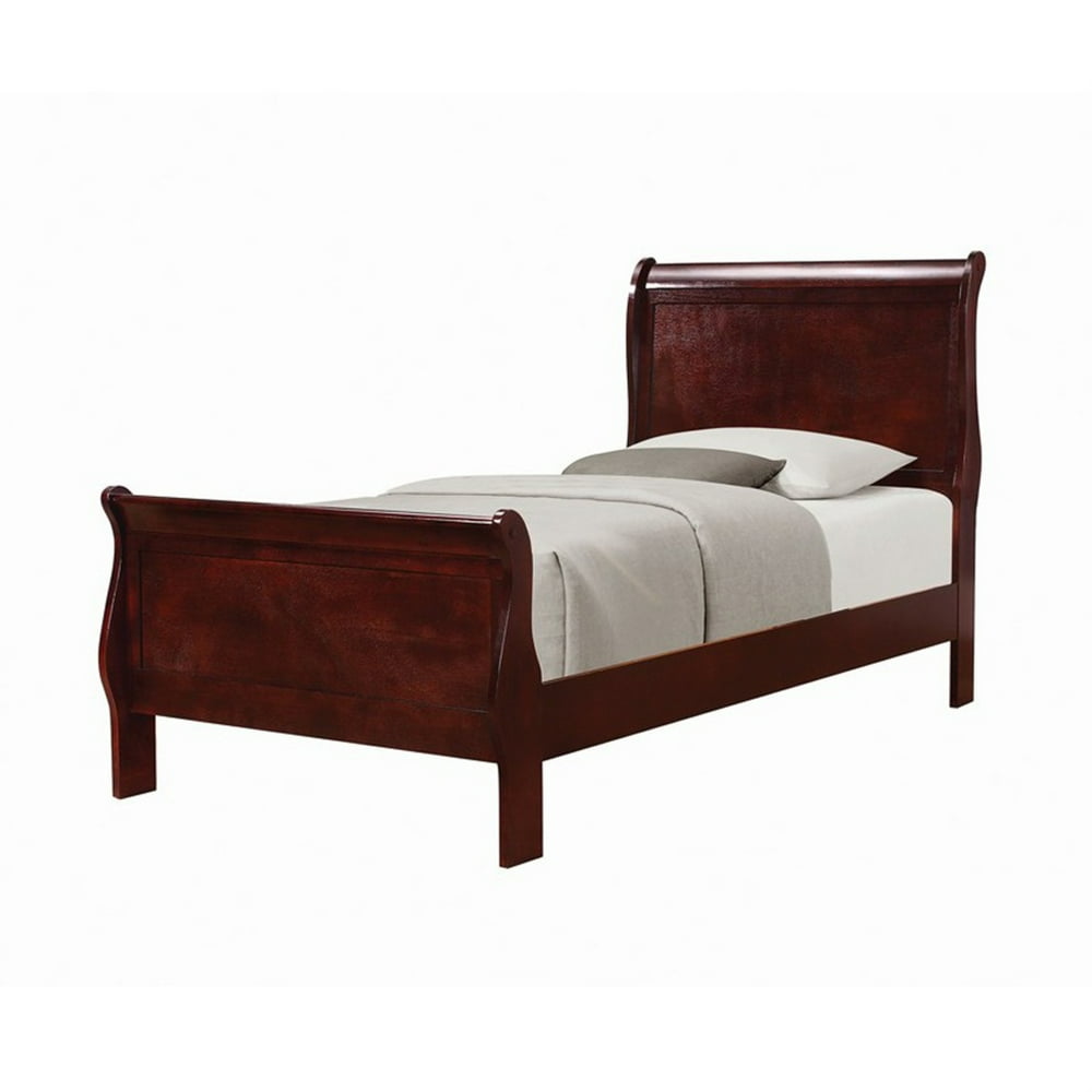 Panel Design Twin Size Bed with Sleigh Headboard and Footboard, Cherry