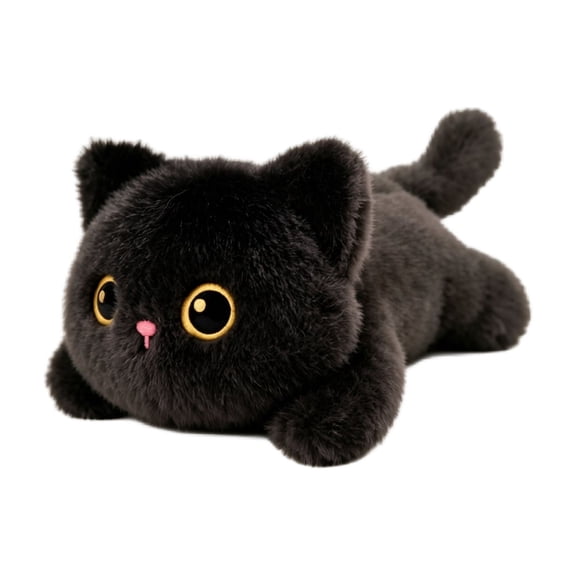Black Cat Plush Stuffed Animal, Soft Lying Pose Decorative Plush Toy, Cute Kawaii Cat Pillow for Bedroom Living Room Shelf Display