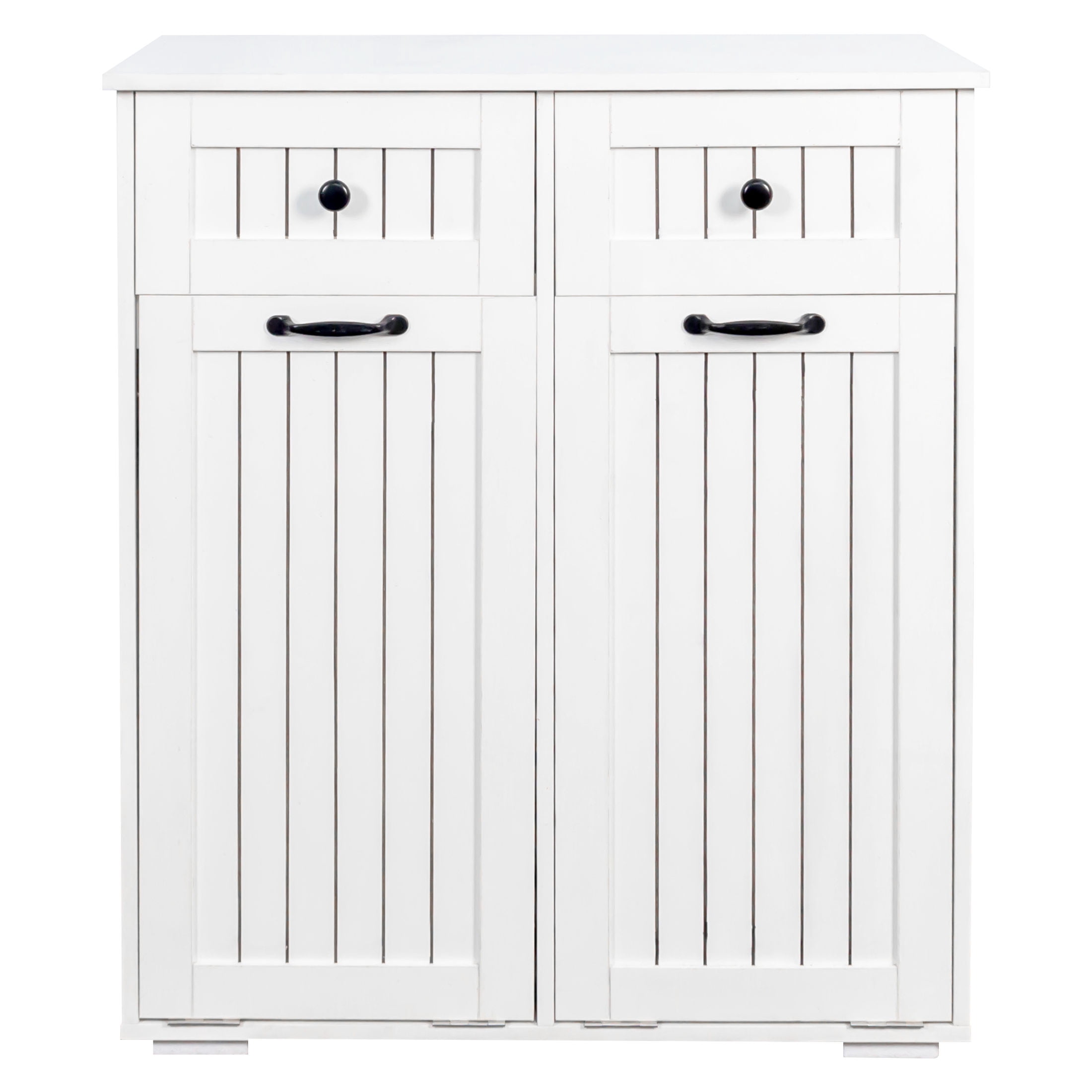 Noble House Double Laundry Cabinet with 2 Removable Laundry Baskets & Drawers, Tilt-Out Storage Cabinet, White
