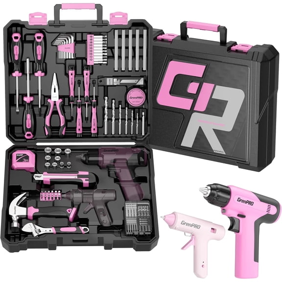 Pink Tool Set Drill Set, 188PCS Tool Kit For Home with Pink Cordless Drill Power, Hand Tool Kit for Women, Basic Household Auto Car Repair Tool Box for Men, Portable Storage Box Tools Sets
