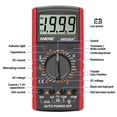 thumbnail image 4 of ANENG DT9205A+ Multimètre Numérique 3 1/2 Écran LCD 1999 Unités Manuel Universel Compteur AC DC Résistance Capacité Testeur de Transistor Ammètre Multifonction avec Rétroéclairage Compteur de Test NCV Rouge, 4 of 7