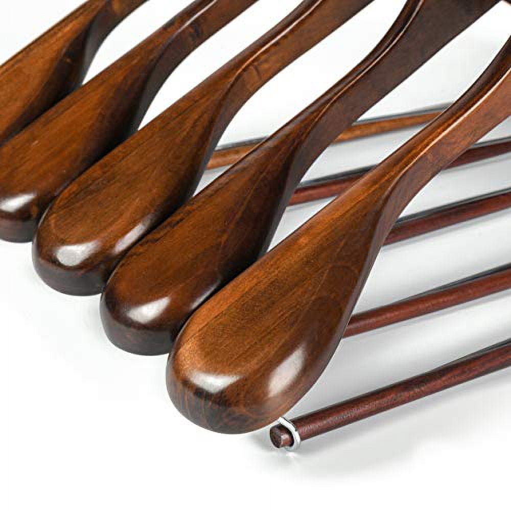 Quality Luxury Heavy Duty Wooden Suit Hangers Wide Wood Hanger for Coats and Pants with Locking Bar (6, Retro)
