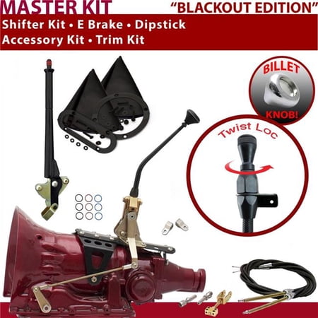 American Shifter AOD Shifter Kit Black 10 in. E Brake Cable Clevis Trim Kit Dipstick for EF0C5