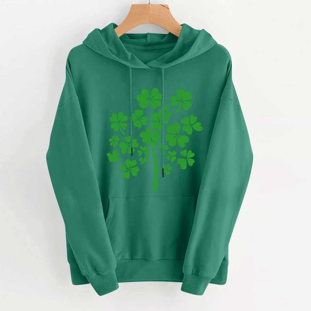 TaTaai Ladies St Patricks Hooded Sweatshirt Long Sleeve Holiday Print Casual Pullover Loose Fit Top (Size Up Recommended) Gift