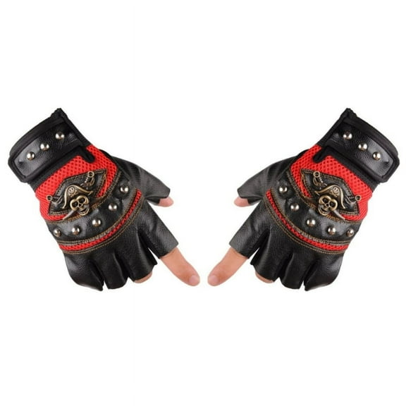 WINDLAND PU Leather Studded Half-Finger PU Driving Motorcycle Gloves Pirate Skull