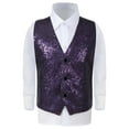 thumbnail image 2 of Wuxian Shirt For Girls Sequin Vest Sleeveless V-Neck Button Down Performance Glitter Waistcoat Dance Party Streetwear Fitted Blouse,Purple,4-5 Years, 2 of 4