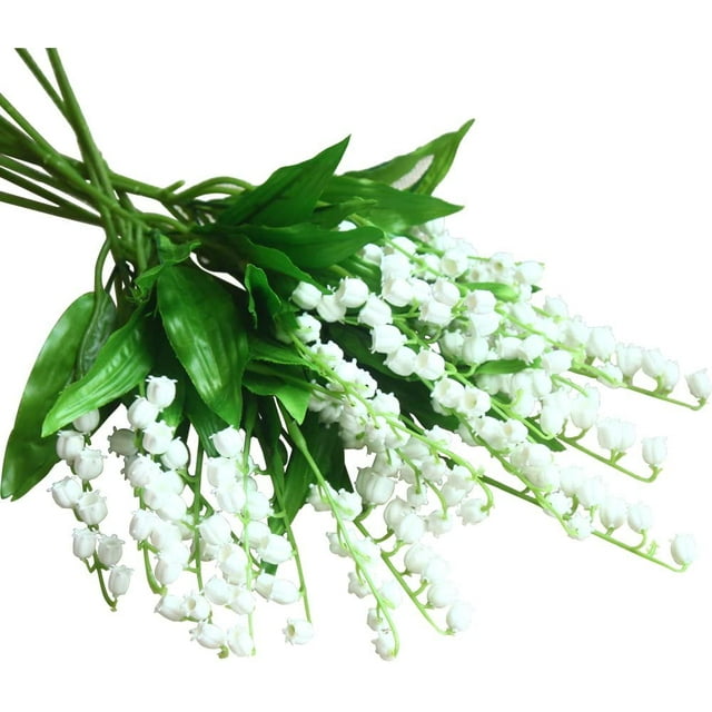Paquete de 12 flores artificiales de lirio de los valles, flores de imitación, carillón de viento, orquídea, ramo de boda, arreglo de flores blancas para boda, hogar, decoración interior y exterior Ofspeizc CZJJ-HQ73