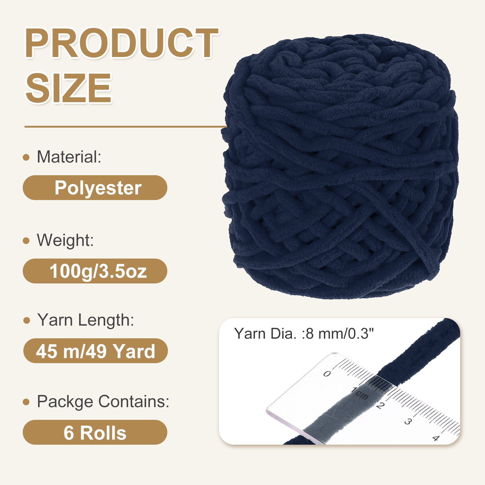 Uxcell 6 Pcs Blanket Yarn, 49 Yards Fluffy Velvet Plush Bulky Thick Chenille Chunky Yarn for Soft Velvet Blanket Shawl Scarf Crochet Hand Knitted Crafts, Dark Blue