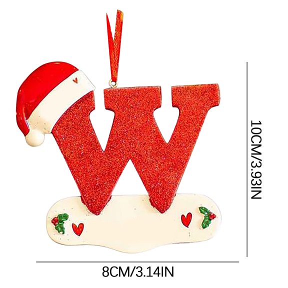 26 Initial Letter Christmas Ornaments with Red Hat Christmas Tree Ornaments Personalized DIY Christmas 26 Initial Ornaments Whimsical Christmas Decoration Xmas Tree Hanging Decor 5 PC (Z)