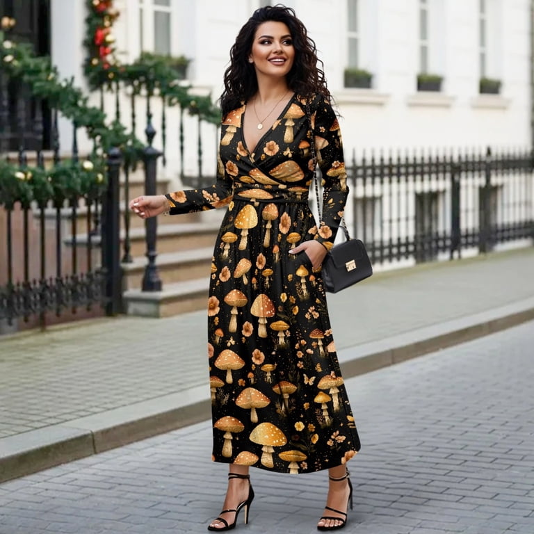 Tutolipy Dinosaur Skeleton Printed Dresses for Women Long Sleeve Midi Dress V Neck A Line Dress Wedding Guest Holiday Beach Long Dresses, 3XL Tutolipy Dinosaur Skeleton Printed Dresses for Women Long Sleeve Midi Dress V Neck A Line Dress Wedding Guest Holiday Beach Long Dresses, 3XL
