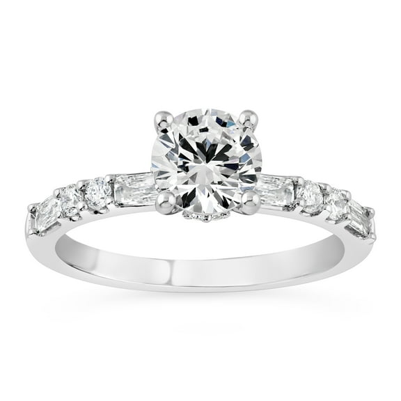 Spot Jewel Silver 14K White Gold Over Ring - 1.9 Ct Round Brilliant Cut Diamond Ring - Solitaire with Accent Diamond Rings for Women's - Engagement Wedding Diamond Rings for Her - Birthday Gifts