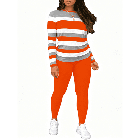 Aomice Lounge Sets For Women Two Piece Outfits For Women Casual-Orange Gray-2XL