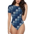 thumbnail image 2 of Goofa Pixel Grid Printed Women Rash Guard Short Sleeve,Tummy control Swimsuit Surfing Swimsuit Bathing Suit One Piece Swimsuit UPF 50-Large, 2 of 9
