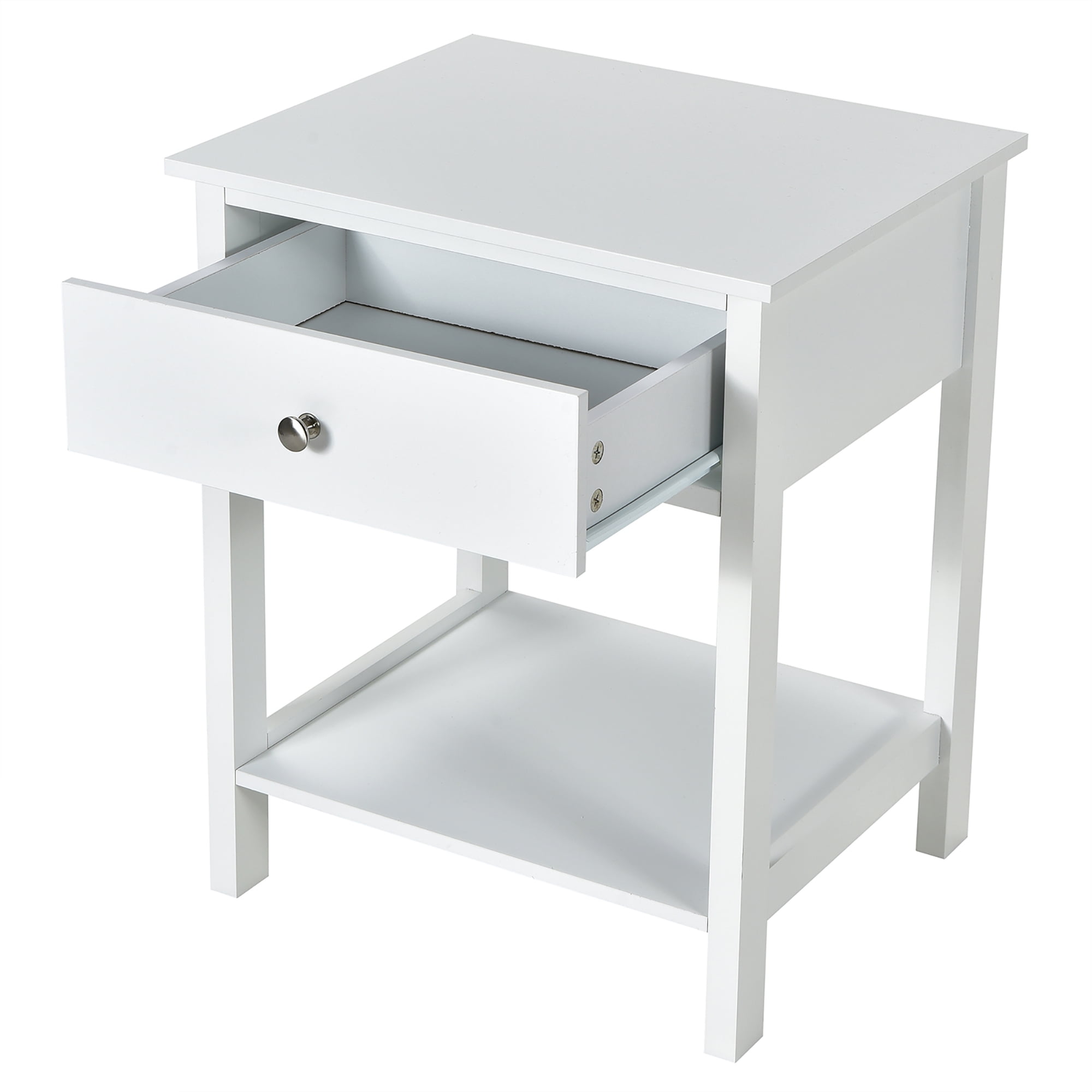 Costway Nightstand with Drawer Storage Shelf Wooden Bedside Sofa Side Table White