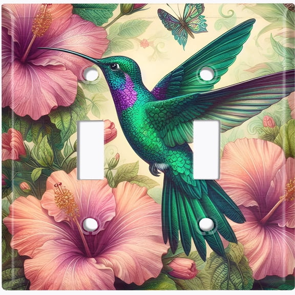 Metal Light Switch Wall Plate Outlet Cover (Printed Image of Humming Bird - Double Toggle)