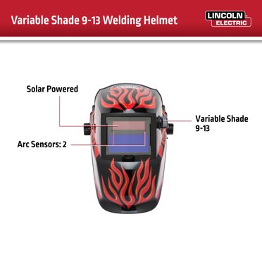 Red Steel Auto Darkening Welding Helmet - Variable Shade 9-13 With Lightweight Shell
