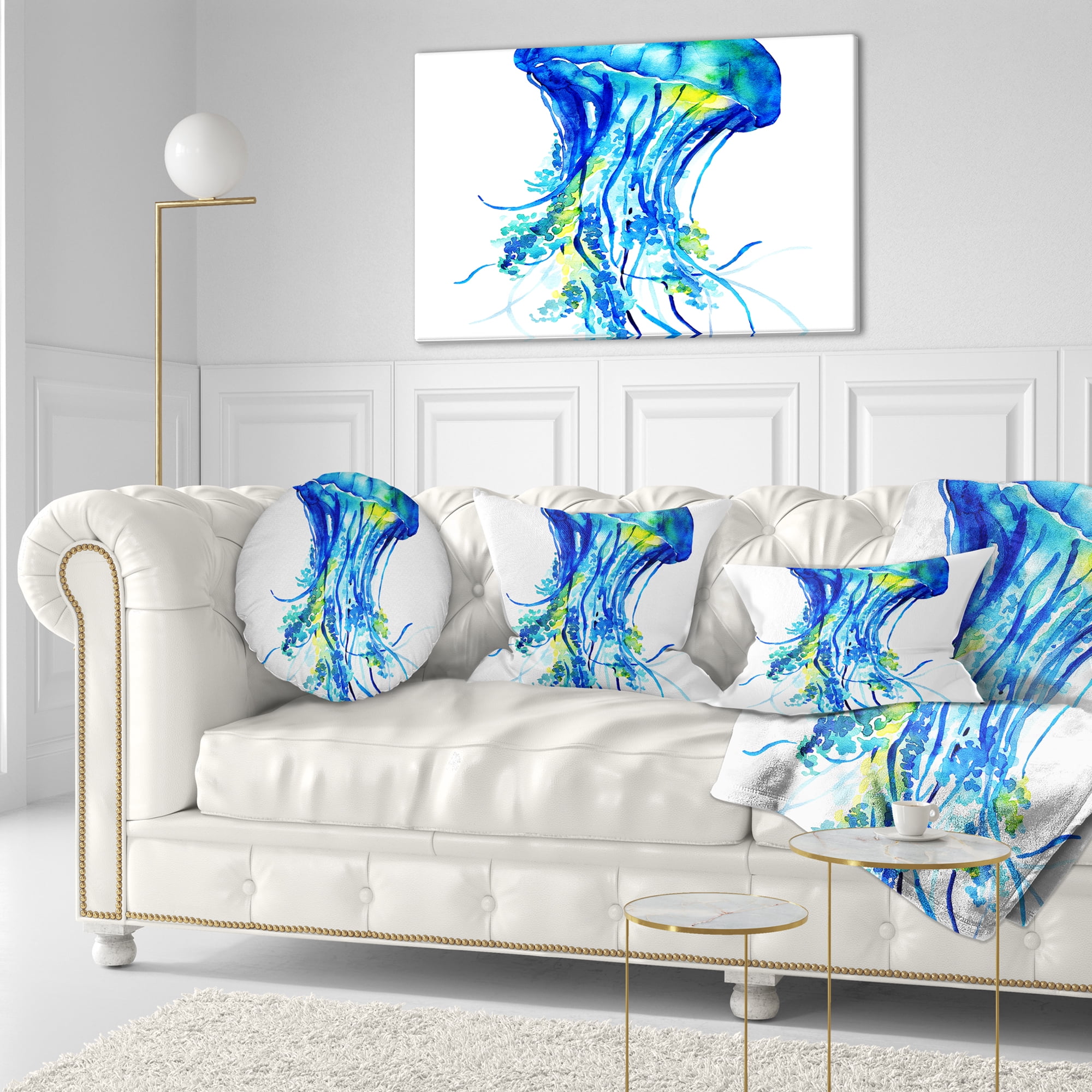 Designart Ocean Water Jellyfish - Animal Throw Pillow - 12x20