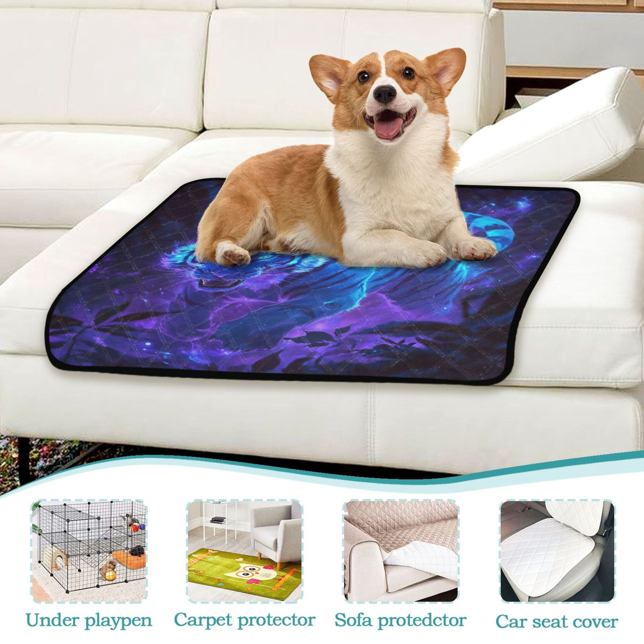 Qxltty Glowing Blue Tiger Cat litter Pads Pet Set of 2 Diaper Mats Center Anti-leakage Layer Absorbent Soft and Comfortable