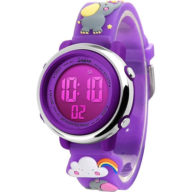 Relojes para niños Relojes digitales para niñas Edades 5-12 Deportes Impermeables 3D Lindos dibujos animados Digital 7 colores Luces Reloj de pulsera para niños Niñas Regalos Púrpura