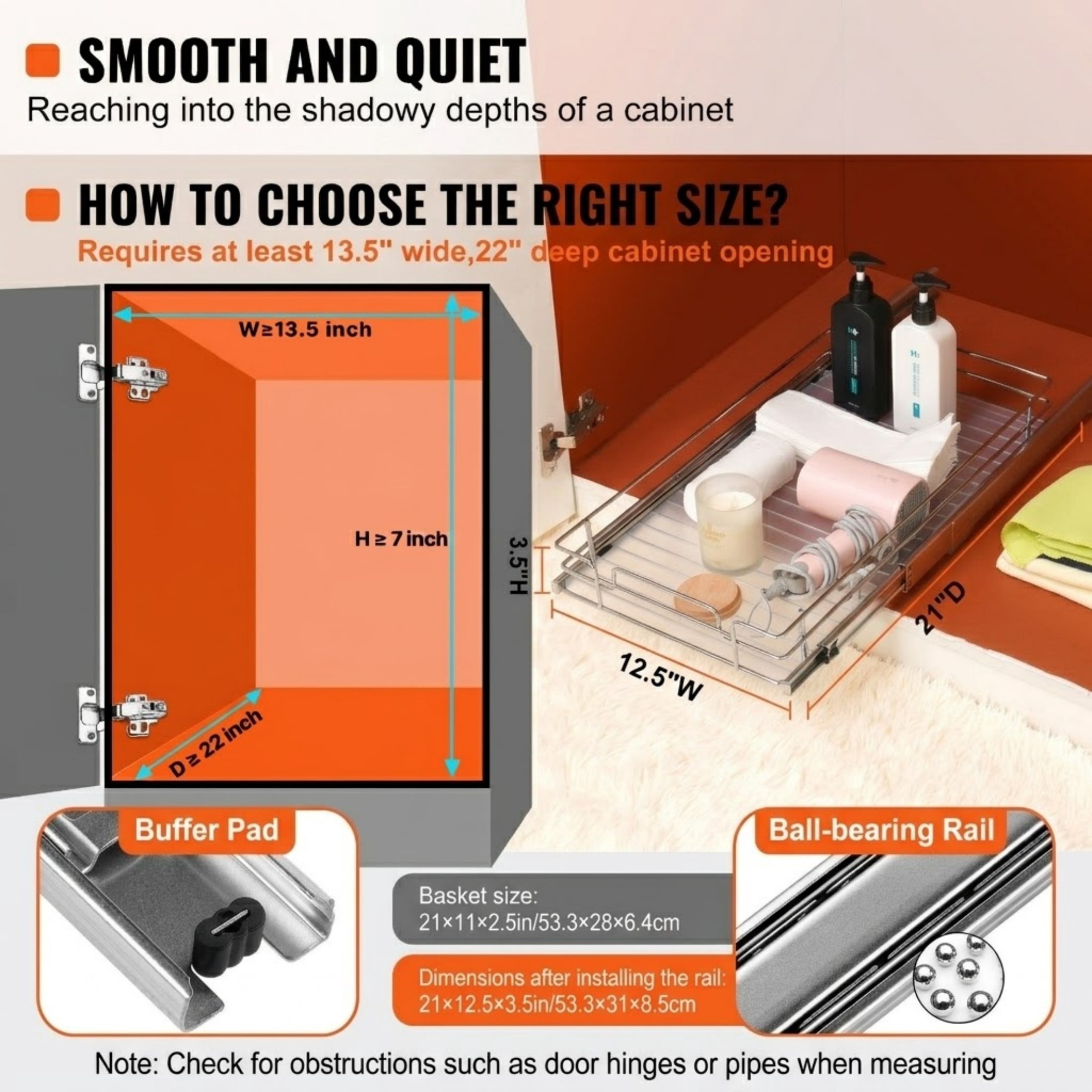 11"W x 21"D Steel Pull Out Cabinet Organizer, Heavy Duty Slide Out Pantry Drawer for Under Sink