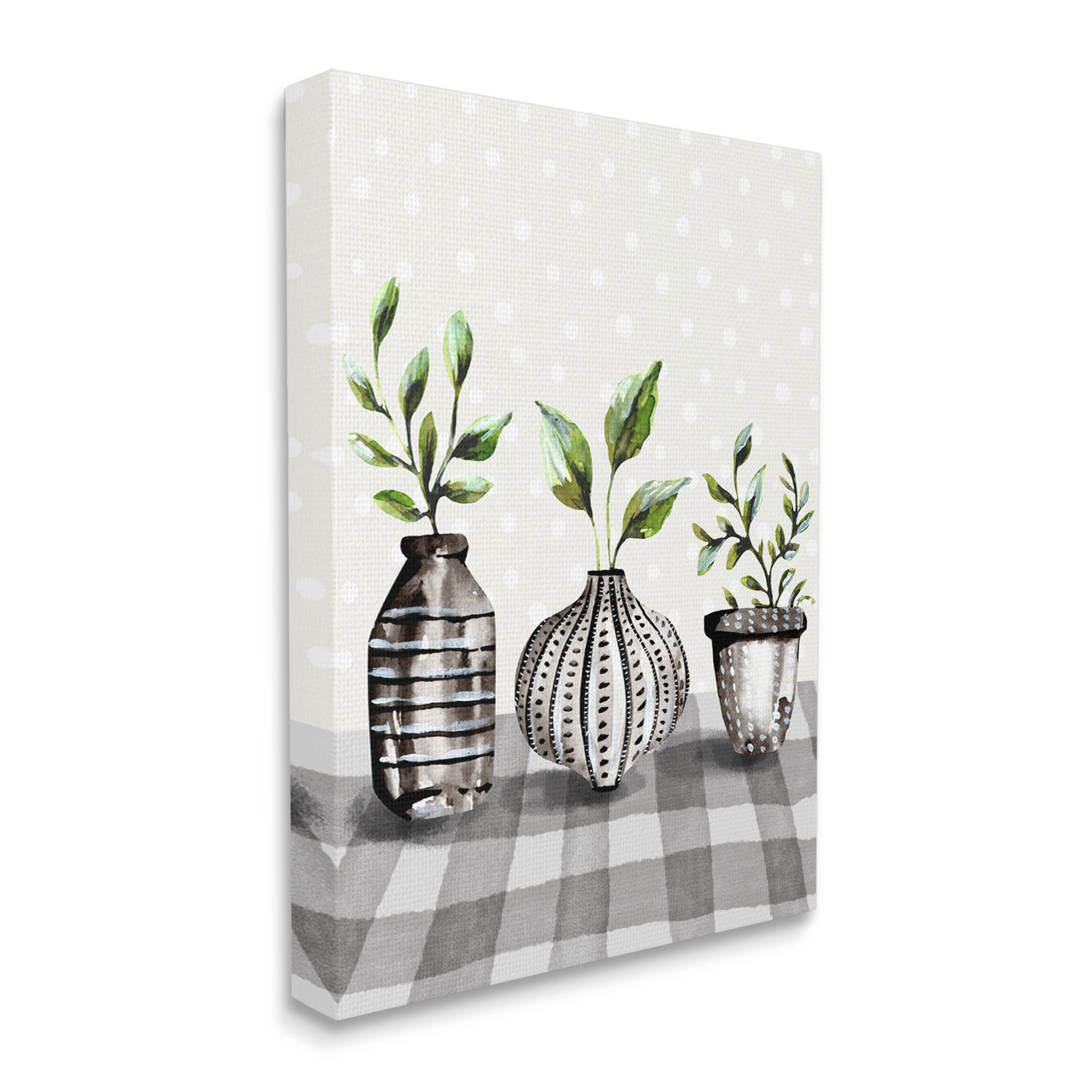 Potted Herbs Patterned Tartan Botanical & Floral Graphic Art Gallery Wrapped Canvas Print Wall Art