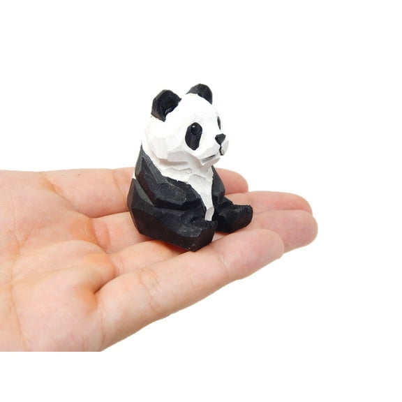 Panda Bear Figurine - Small 2", Wooden, Carving, Hand-Made, Decoration, Miniature Animals