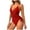 Red, variant on Bigersell High Cut One-Piece Swimsuits Women Ruched Side Tie Spaghetti Straps V-Neck Bathing Suit Padded Soft Bras Monokini Swimwear for Summer Vacations Orange S