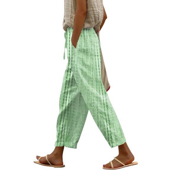 OIOLOYJM Wide Leg Pants Woman 2026 Summer High Drawstring Waisted Baggy Pants Work Casual Fashion Flowy Beach Trousers with Pockets Green L