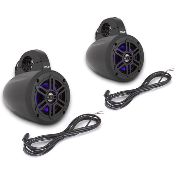 Pyle PLMRLEWB47BB - Waterproof Rated Marine Tower Speakers - Wakeboard Subwoofer Speaker System with Wire-less Music Streaming & LED Lights (4-inch, 300 Watt)