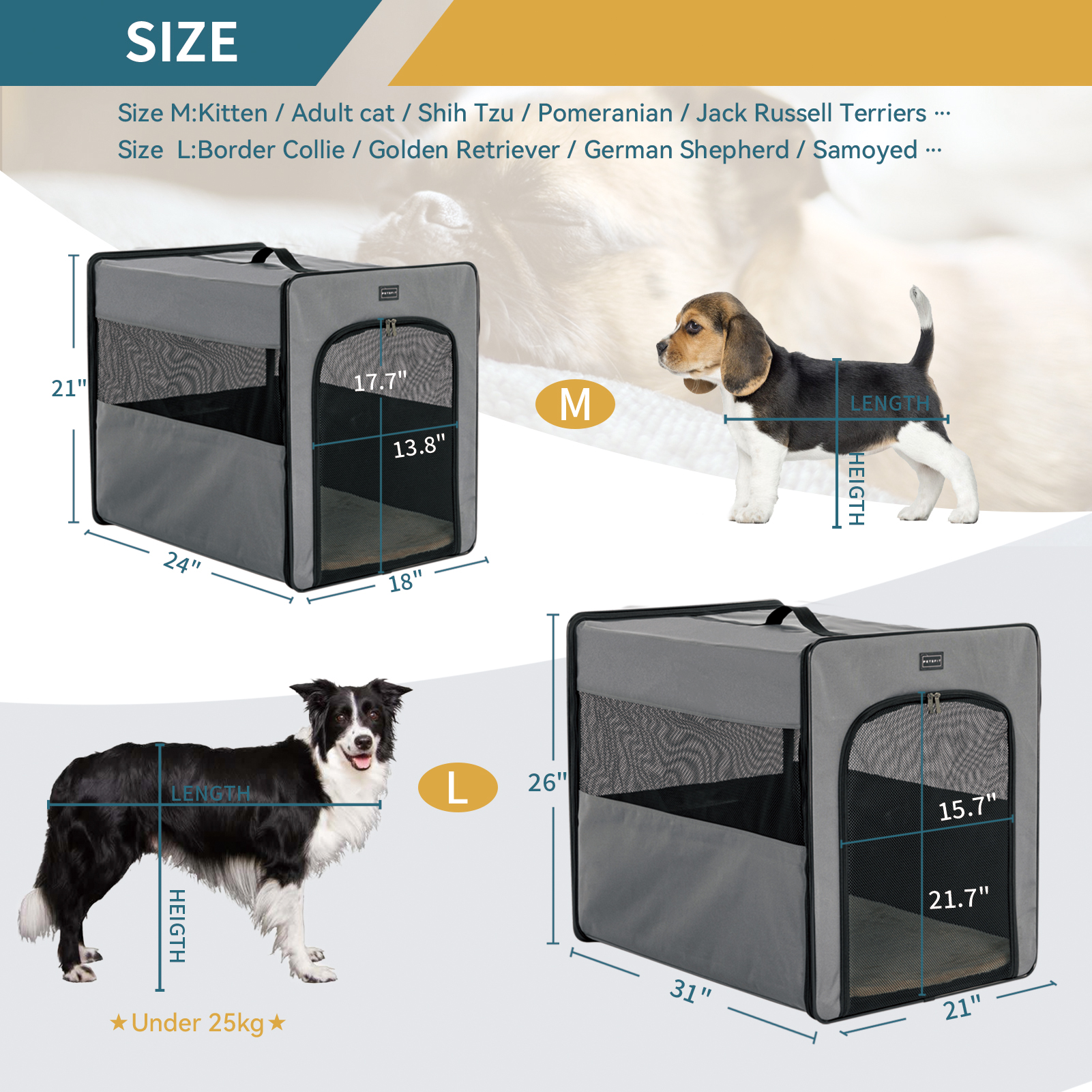 PETSFIT Soft Sided Dog Crate, Chewproof Design Breathable & Collapsible Dog Kennel, Indoor and Outdoor Use with Thicken Mat Grey
