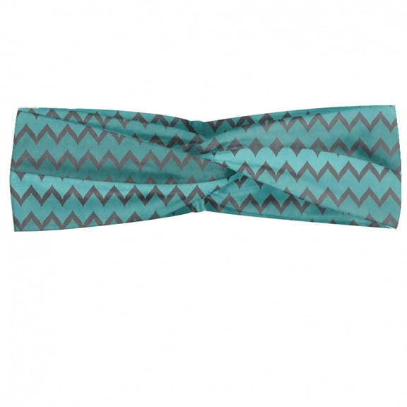 Chevron Headband, Zigzags in Shades of Blue Classical Simplistic Retro Revival Pattern, Elastic and Soft Women's Bandana for Sports and Everyday Use, Grey Red Coconut, by Ambesonne