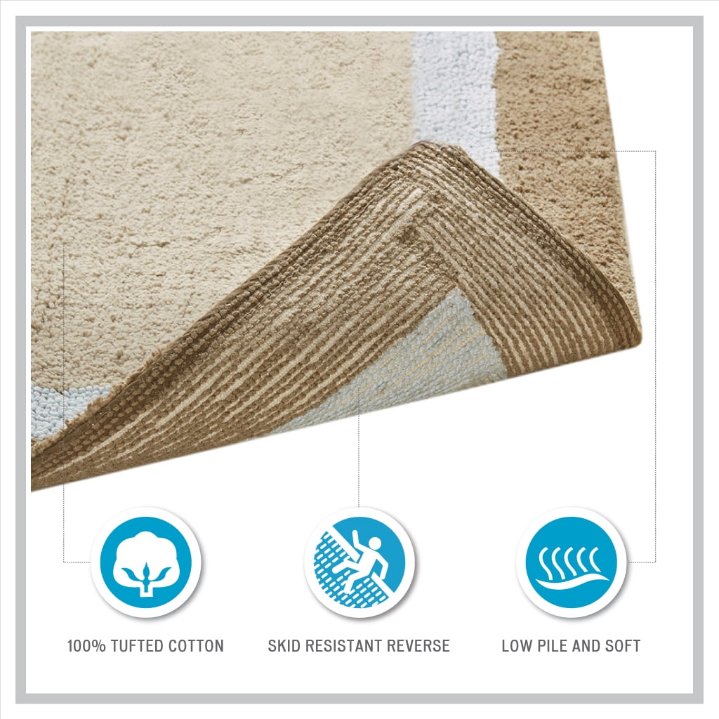 MAYEERTY Non-Slip Bathroom Rug, Medium Pile Cotton Tufted Bath Mat, Machine Washable, Blue, 27"W x 45"L